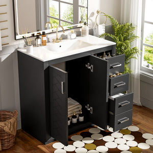 Bathroom Vanity With Sink Combo, Storage Cabinet, Freestanding Set With 3 Drawers & Soft Closing Doors