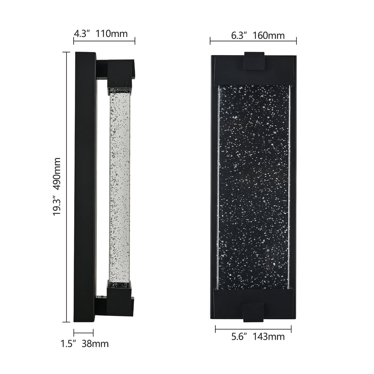 Black Aluminum Outdoor Wall Light with Bubble Crystal