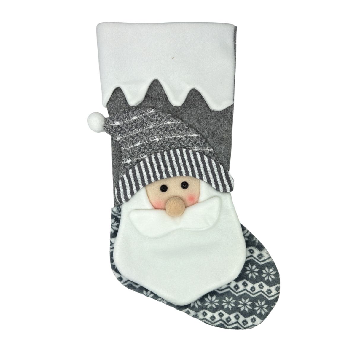 Fabric Santa Stocking - Gray and White