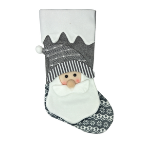 Fabric Santa Stocking - Gray and White