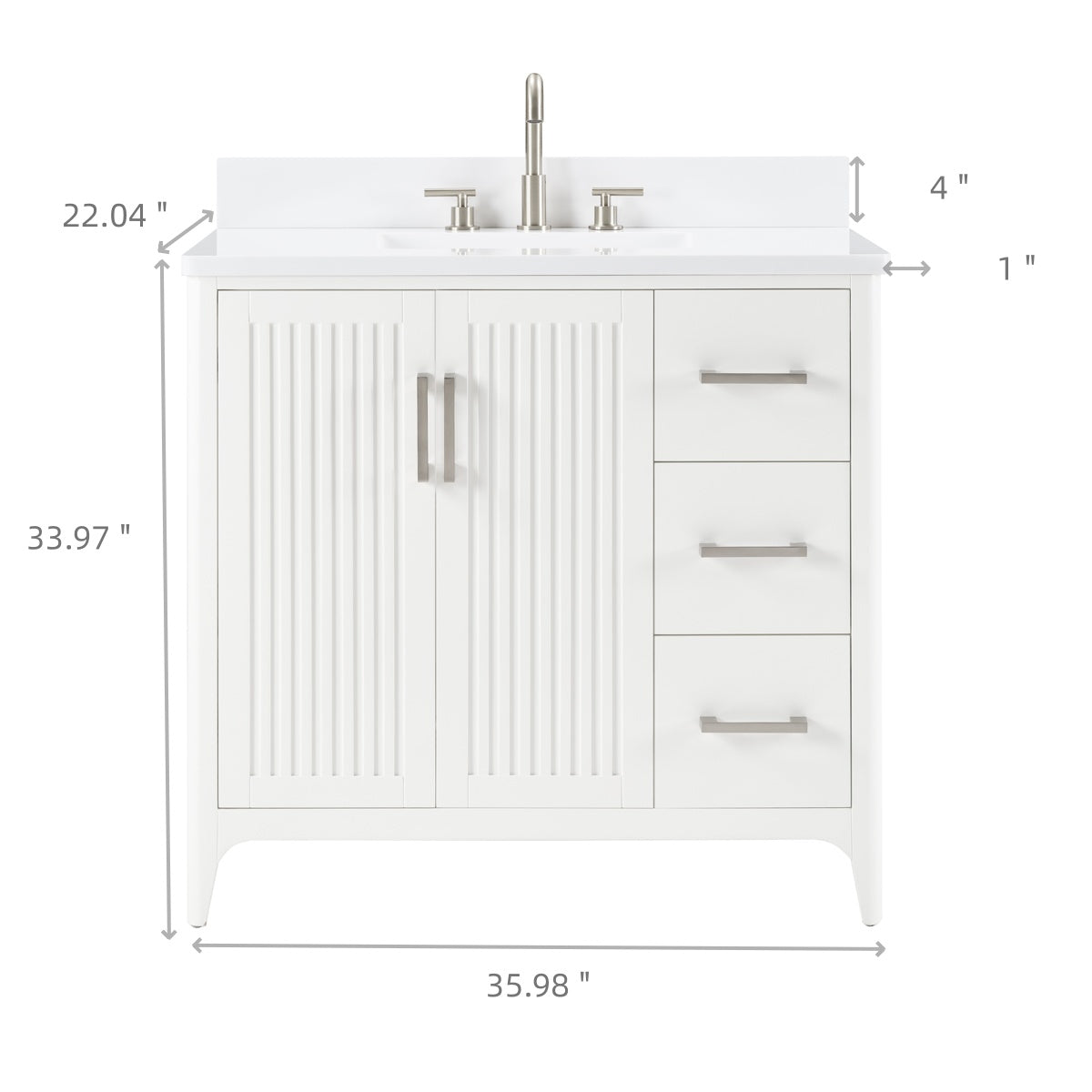36 Inch Solid Wood Pre-Assembly Bathroom Vanity with US Power - White