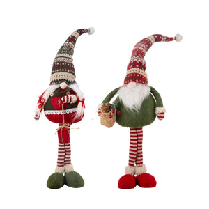 Set of 2 Fabric Standing Holiday Gnomes with Knit Hats – 29.5" H
