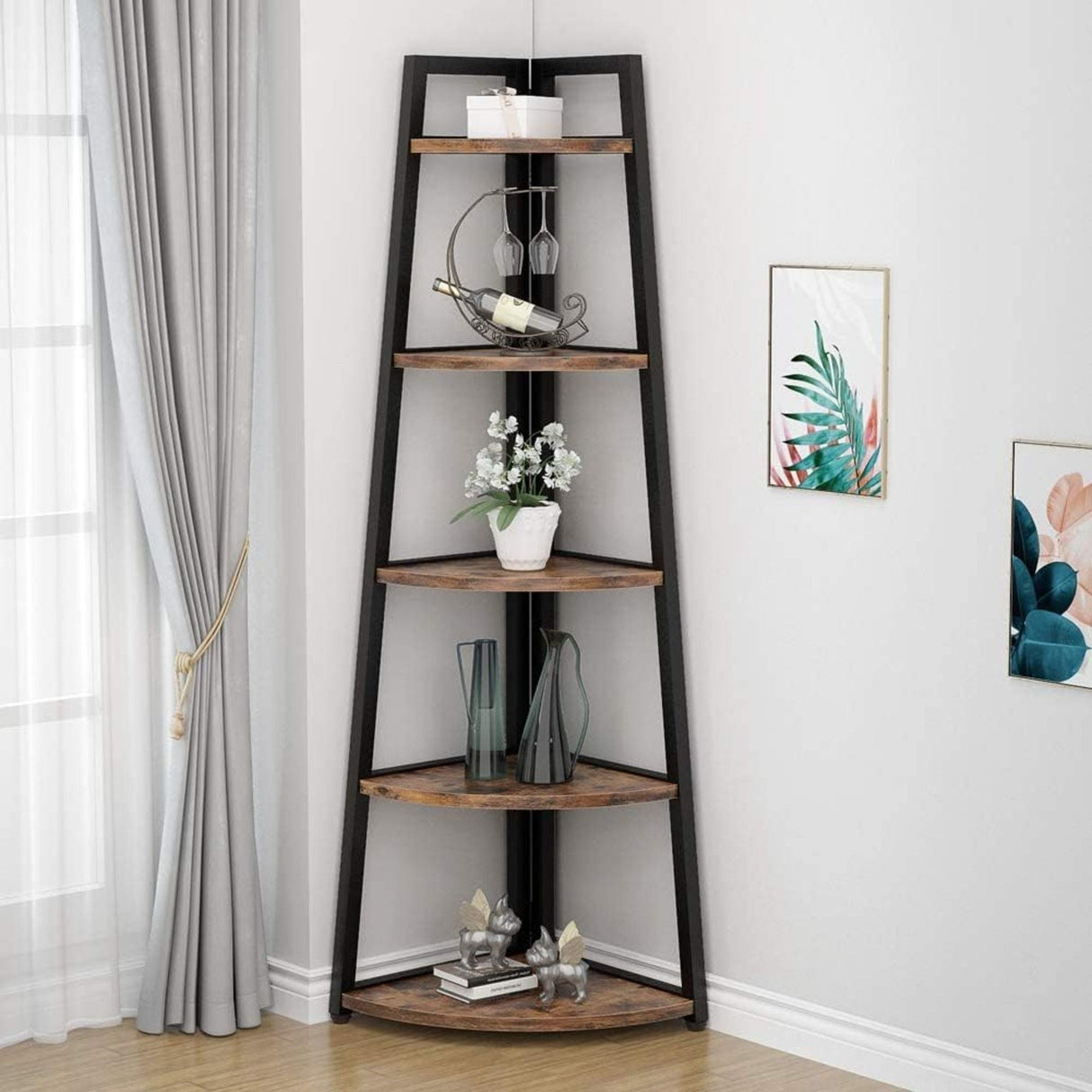 Tall 5 Tier Corner Bookshelf For Living Room