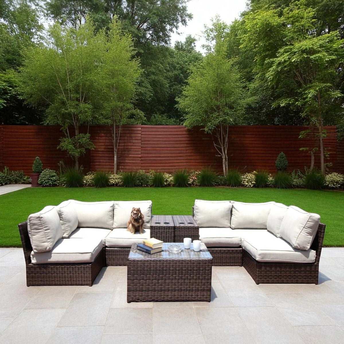 Comfortable Modern Patio Rattan Sectional Set With Cushions
