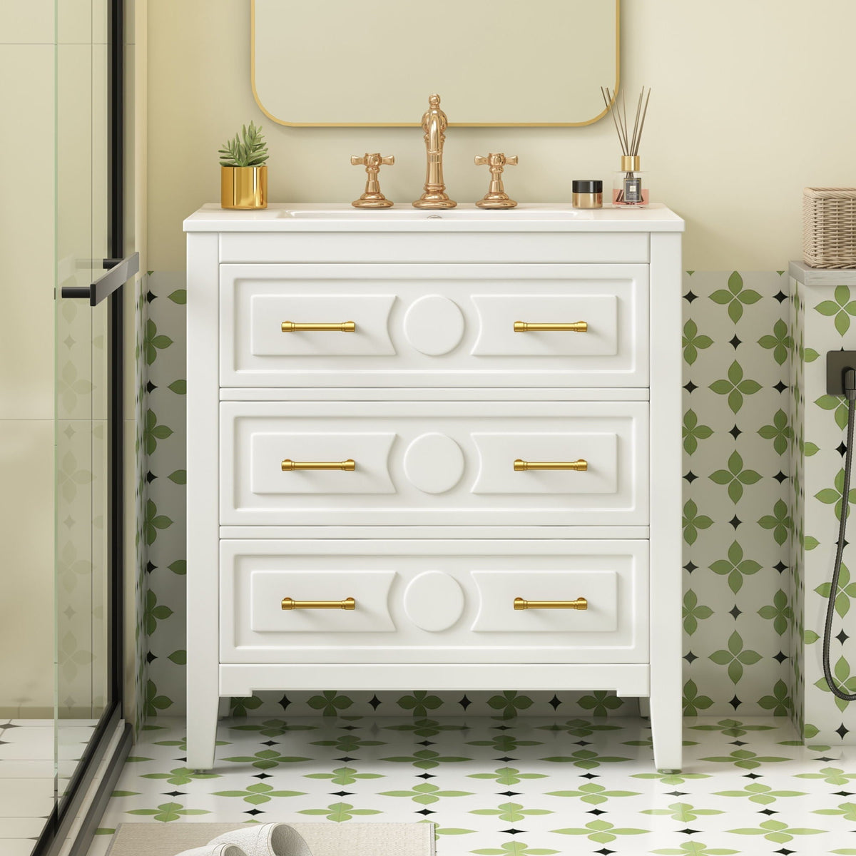 Retro Bathroom Vanity with Sink Combo, Free Standing, 3 Soft-Close Drawers - Dark Gray or White