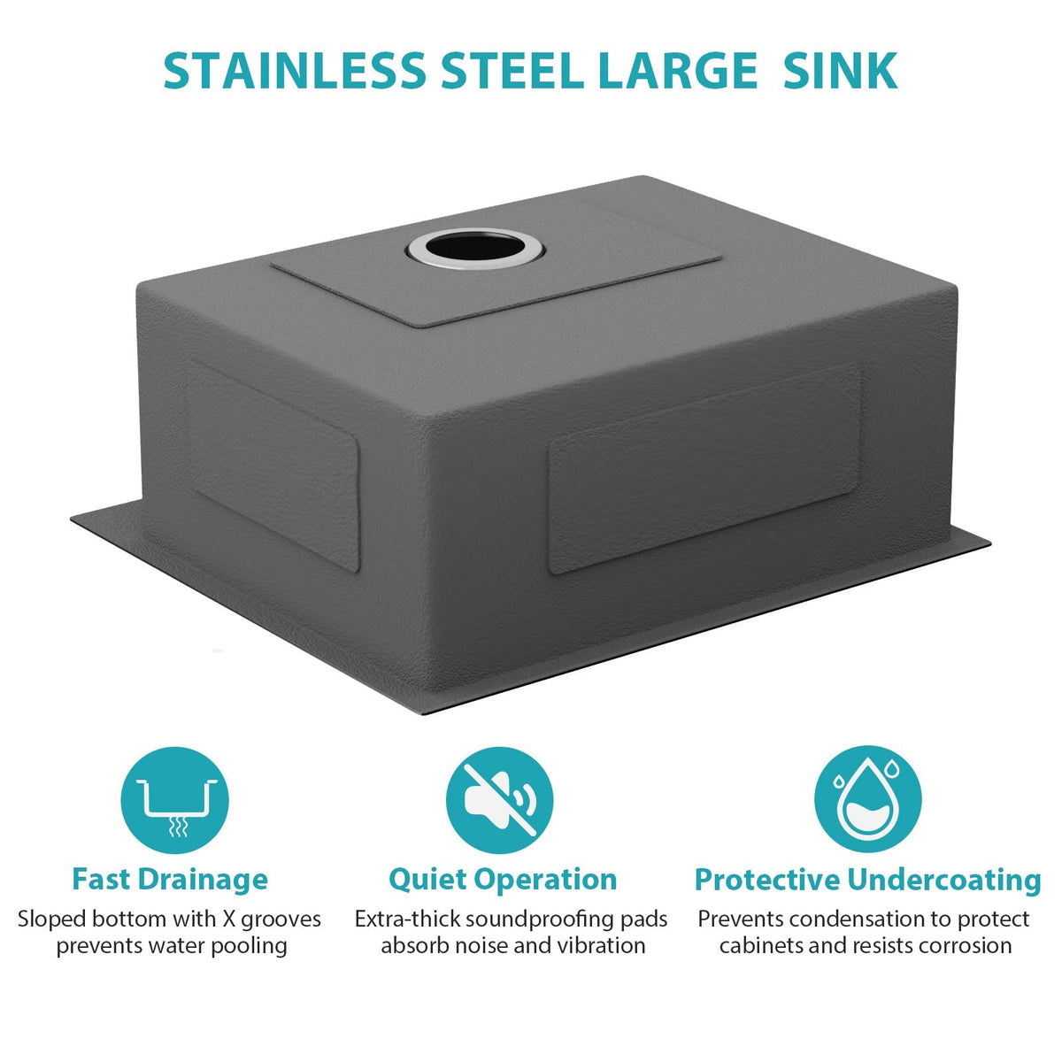25 x 22 x 9 Inch Kitchen Sink Drop-In 16 Gauge Stainless Steel Single Bowl