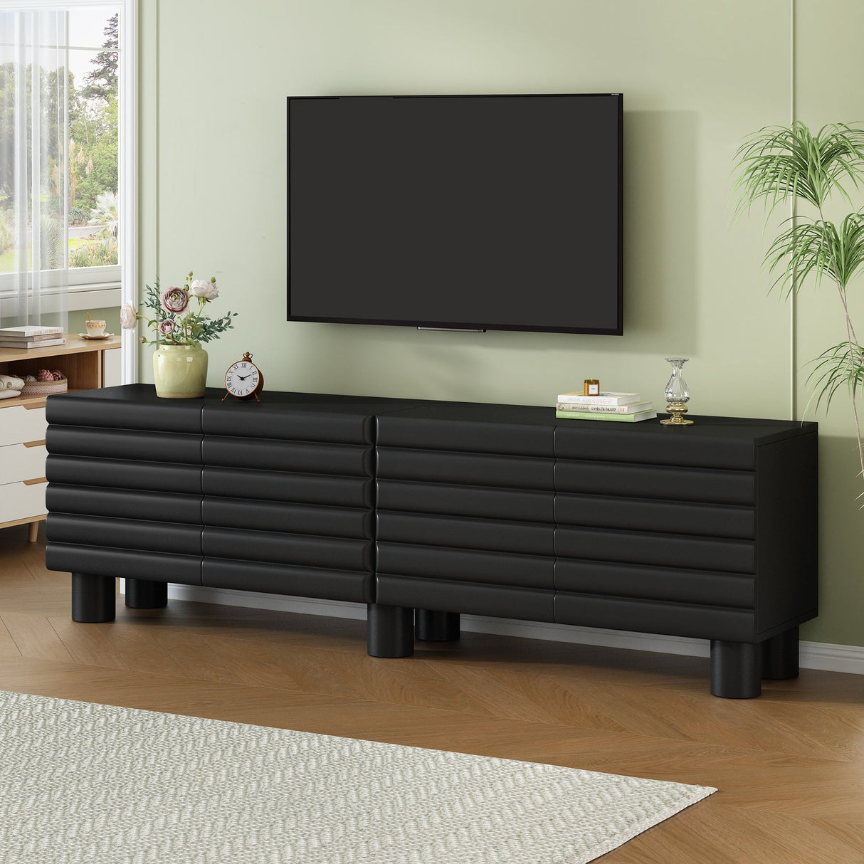 Stylish Thick Wavy Door TV Cabinet with Adjustable Shelves