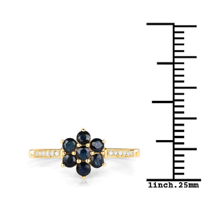 0.45 Carat Genuine Blue Sapphire and White Diamond 10K Yellow Gold Ring