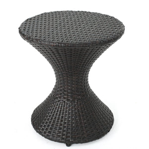 Outdoor 16-Inch Multi-Brown Wicker Hourglass Side Table