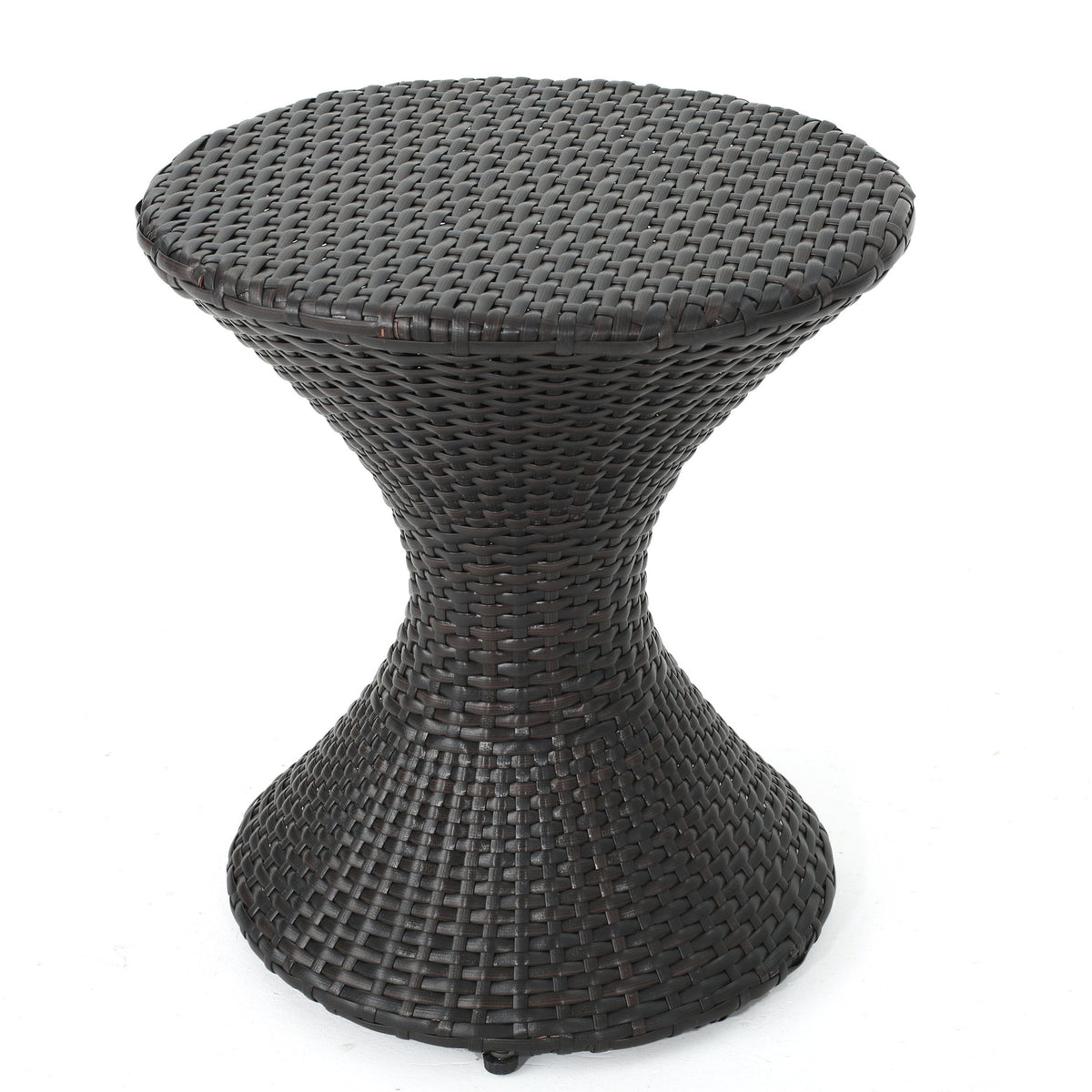 Outdoor Wicker Hourglass Side Table with Iron Frame – Multi-Brown