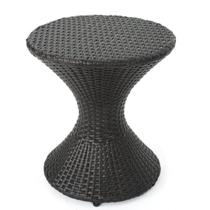Outdoor Wicker Hourglass Side Table with Iron Frame – Multi-Brown