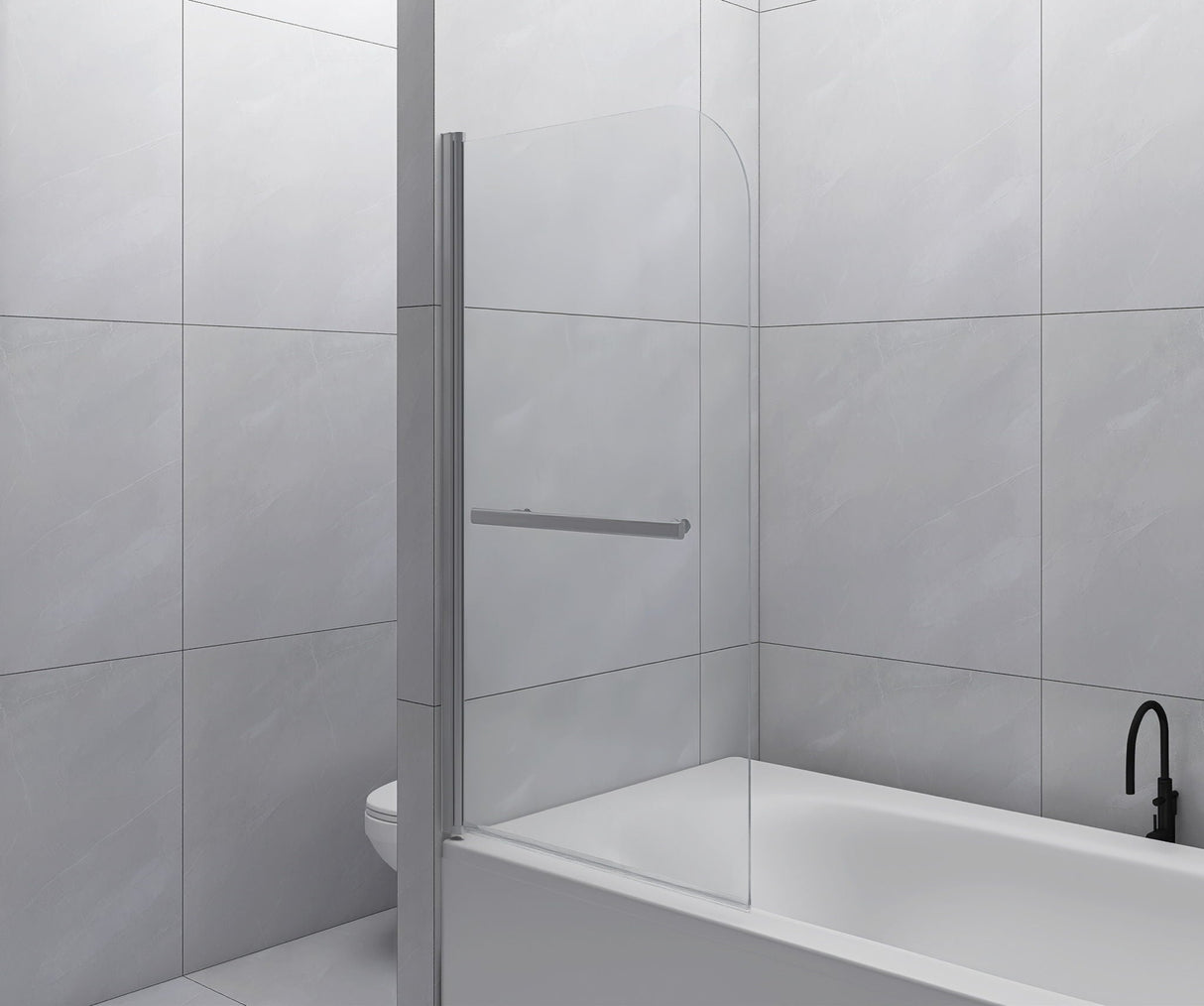 Bathtub Screen Framless Shower Door Tempered Glass Shower Panel - Transparent