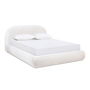 Archie Puffy Grounded Upholstered Platform Bed with Rounded Headboard - Green, White, Beige