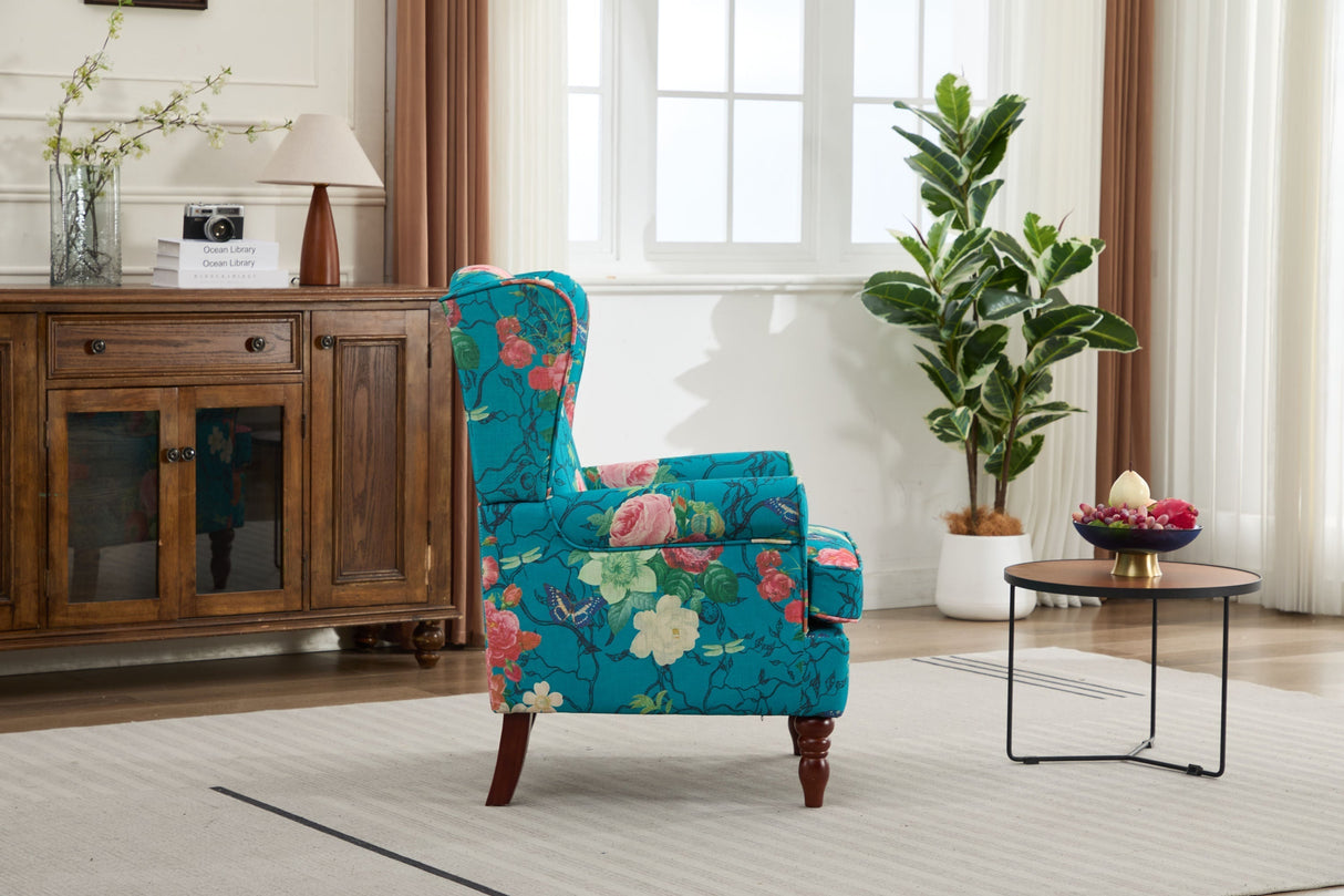 Modern Accent Chair with Retro Wood Legs - Floral