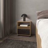 Saxon nightstand with a drawer and open storage, natural oak