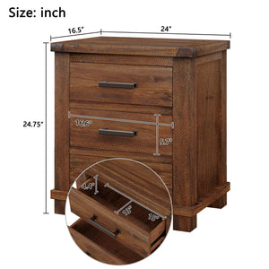 Rustic Three Drawer Reclaimed Solid Wood Farmhouse Nightstand Set of Two