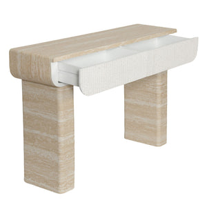 Entryway Table With 2 Hidden Handle Drawers For Entrance - Beige / Yellow