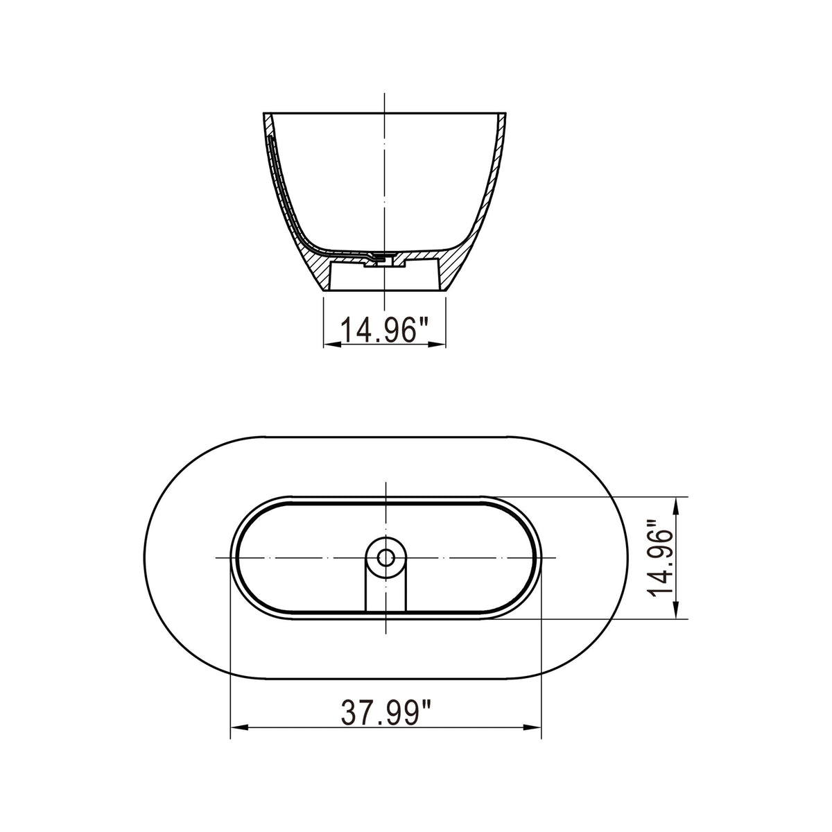 Small Size Stone Resin Solid Surface Oval Shape Freestanding Bathtub For The Bathroom - Matte White