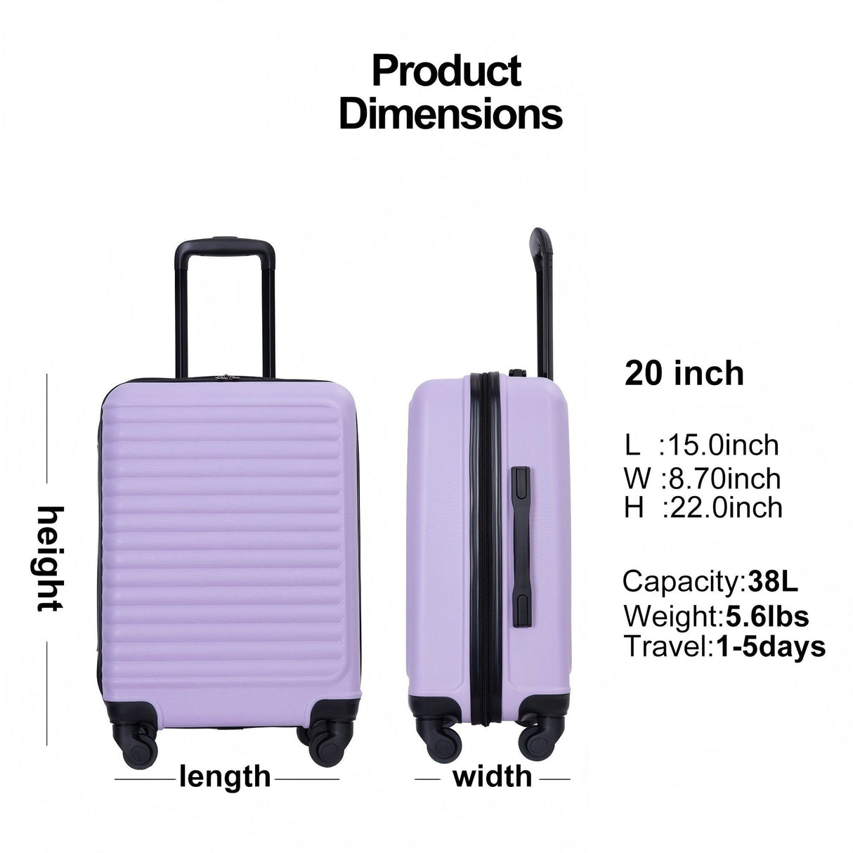 20" Carry On Luggage Lightweight Suitcase, Spinner Wheels - Lavender Purple