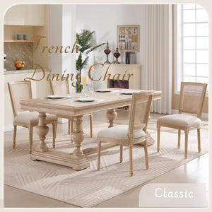 French Country Dining Chairs Set of 2 Upholstered With Natural Rattan Back