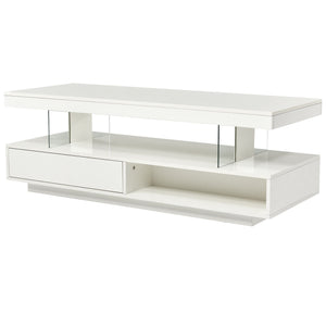 LED Coffee Table with 2 Drawers and Display Shelves - Black or White
