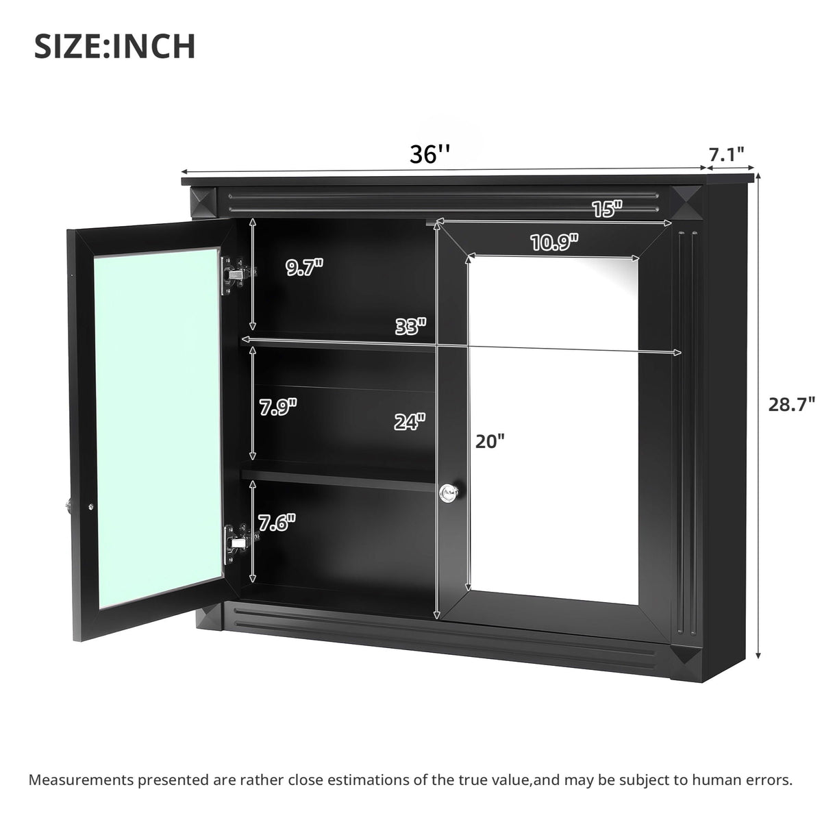 Wall-Mounted Medicine Cabinet with Dual Mirrors and Adjustable Shelves - Black or White