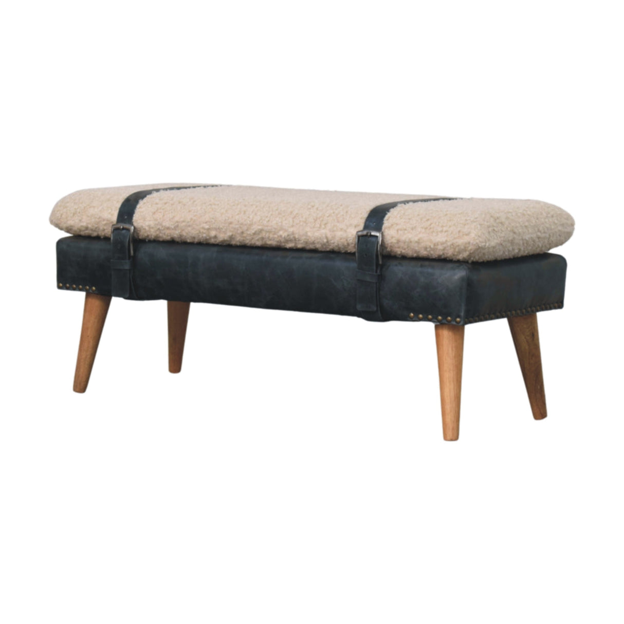Boucle x Leather Upholstered Bench, Nordic Legs