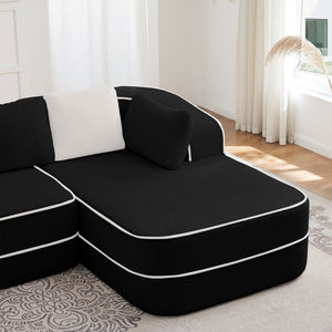 ELYSEES Right Chaise Sofa With Pillows Teddy Fabric - Black