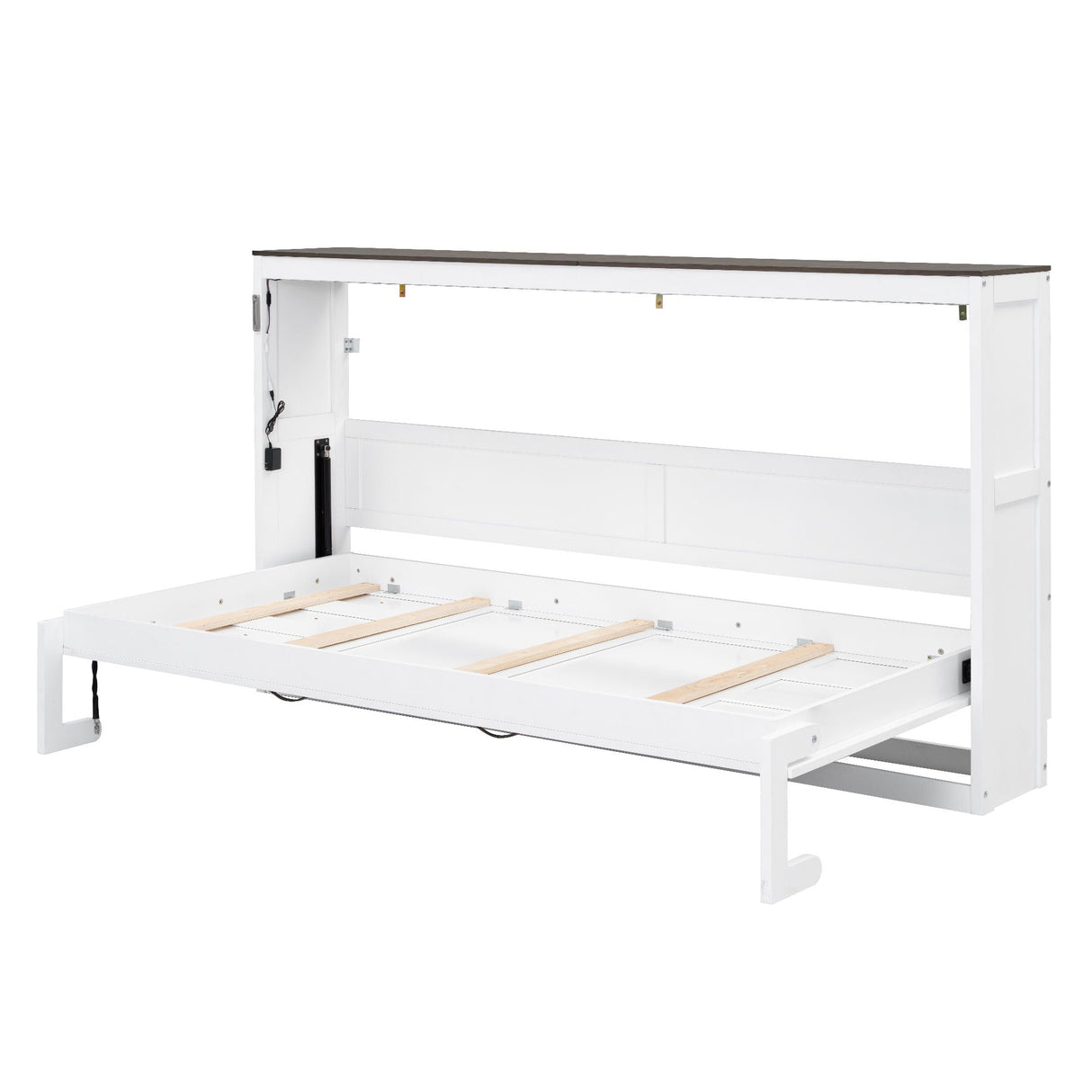 Murphy Bed With LED Light, Foldable Wall Bed Cabinet