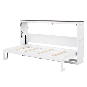 Murphy Bed With LED Light, Foldable Wall Bed Cabinet