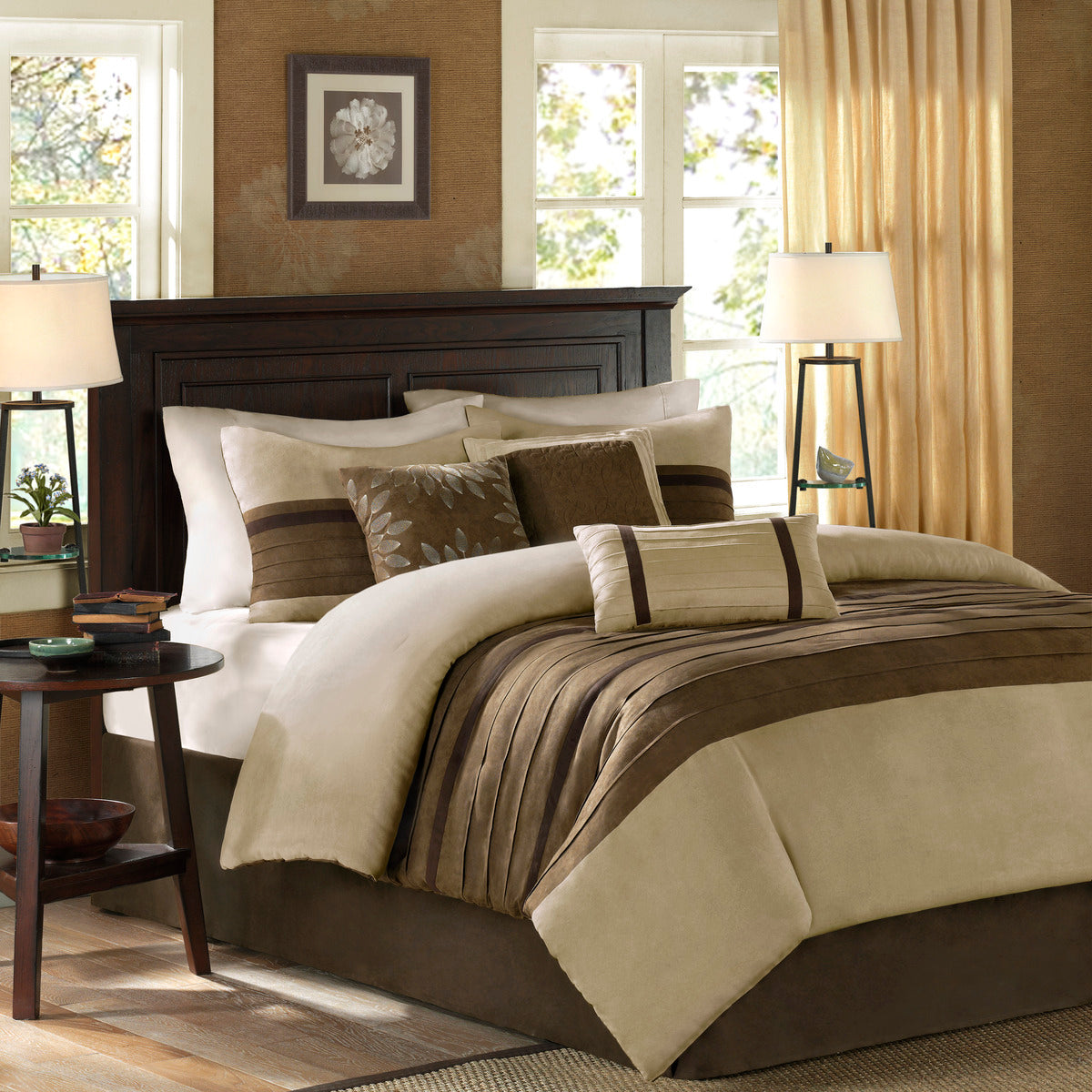 7 PC Faux Suede Comforter Set Natural King