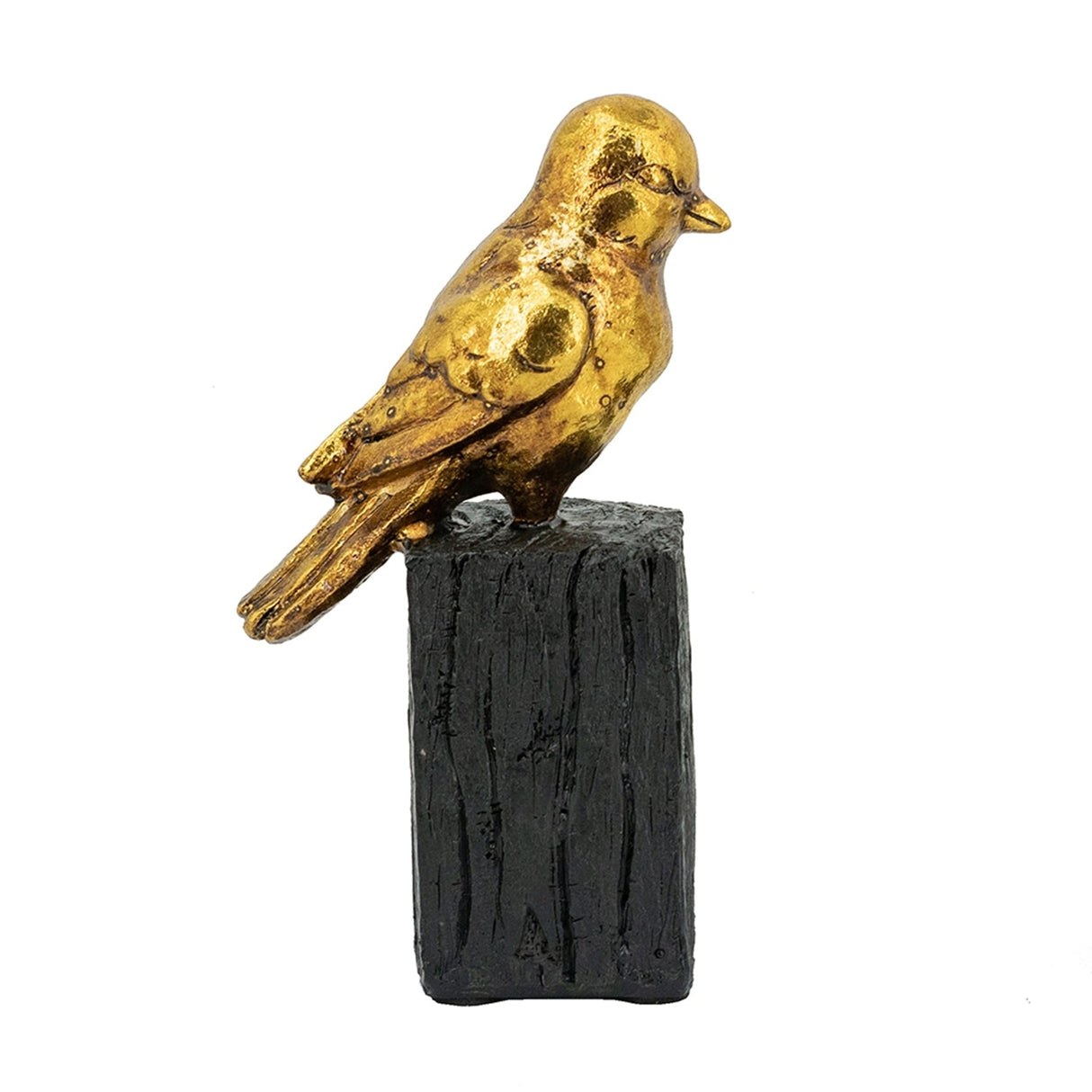 4.5x2.5x7.5' Gold Resin Songbird Sculpture on Black Faux Branch