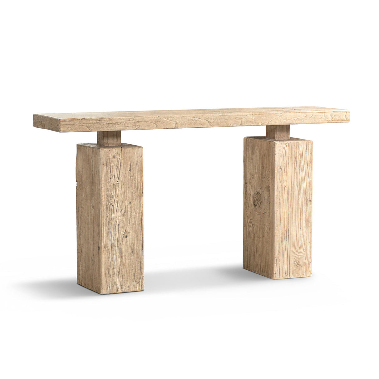 Calder 60' Solid Reclaimed Elm Plinth Console Table, Heritage Light Natural Brown
