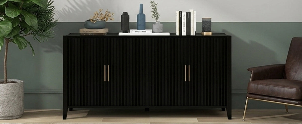 U_Style Modern 4-Vertical Wavy Slatted Doors Sideboard