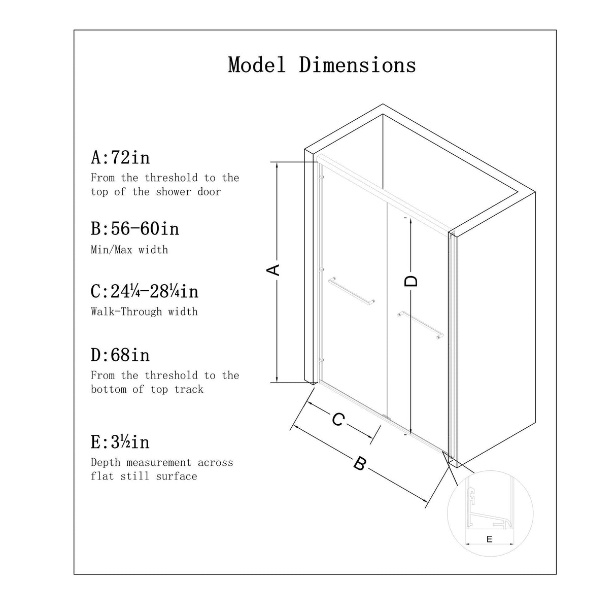 Aluminum Frame Double Double Soft Close Shower Door, Tempered Glass And Dual Stainless Steel Handles