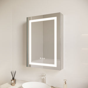 Bathroom Medicine Cabinet With LED Mirror, Anti-Fog, Waterproof, 3000K~6000K Single Door Lighted Bathroom Cabinet With Touch Swich