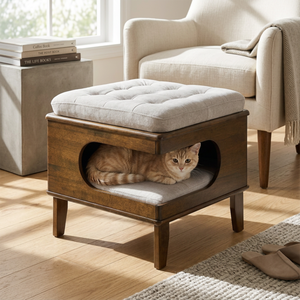 Letitia Rubber Wood Cat Bed Ottoman