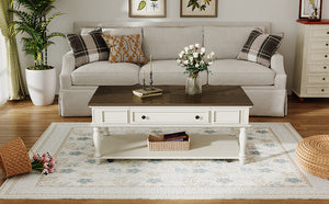 Farmhouse Coffee Table with One Drawer in Grey and White