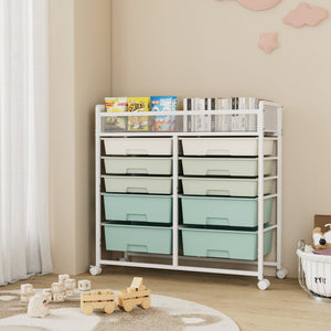 White Large Capacity 2-Row 10-Drawer Rolling Storage Cart
