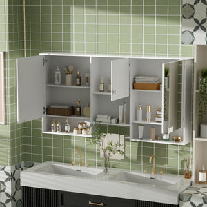 Wall-Mount 3-In-1 Mirror Cabinet With Adjustable Shelf, Soft-Closing Hinges, Rectangular Design - White