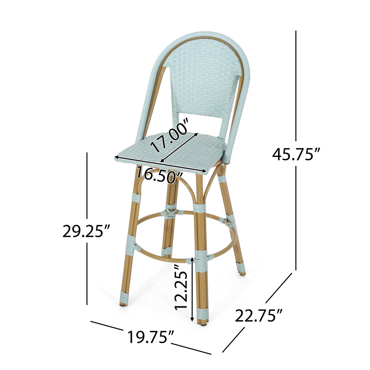 29.5' Outdoor PE Rattan and Aluminum French Barstools, Set of 2