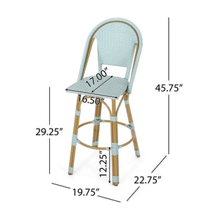 29.5' Outdoor PE Rattan and Aluminum French Barstools, Set of 2