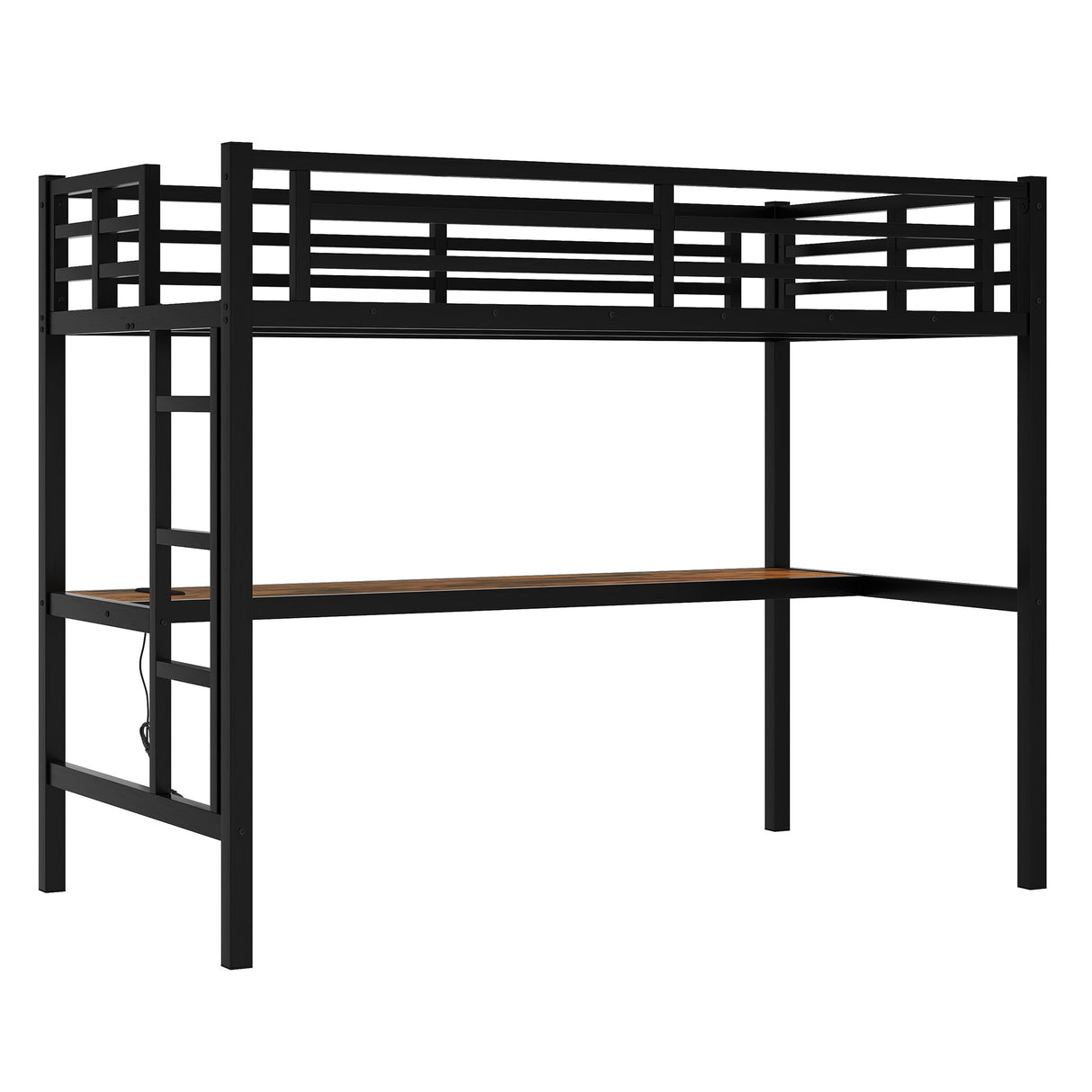 Metal Twin XL Size Loft Bed with Power Outlet and LED Light