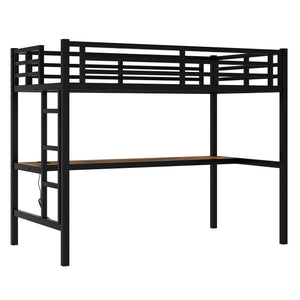 Metal Twin XL Size Loft Bed with Power Outlet and LED Light