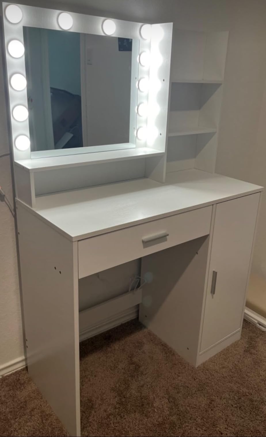 Pink Vanity Desk with Mirror & Light