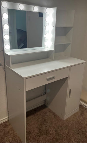 Pink Vanity Desk with Mirror & Light