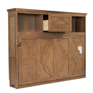 Murphy Bed With Charging Station and Drawer - Twin Storage Bed - White or Light Brown