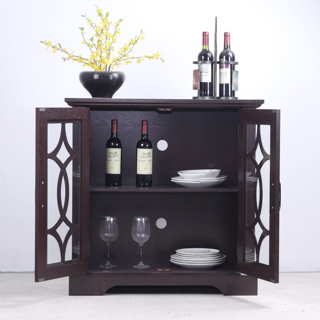 Modern Sideboard With Tempered Glass Doors - Ox Blood Red