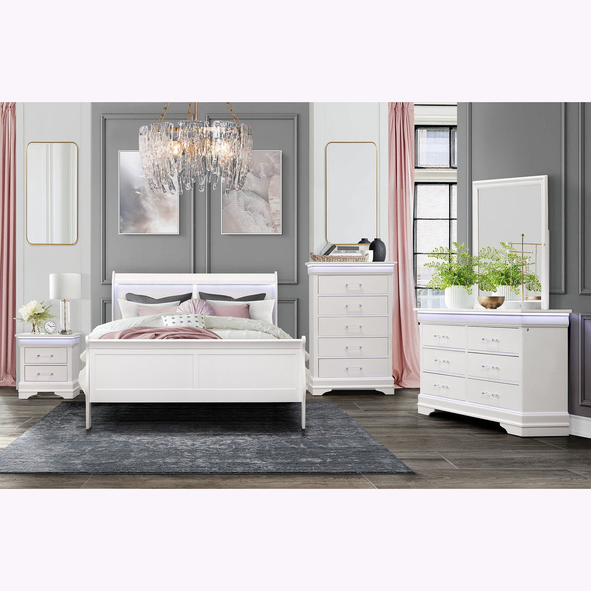 Charlston - Modern Sleigh Design Bed With LED