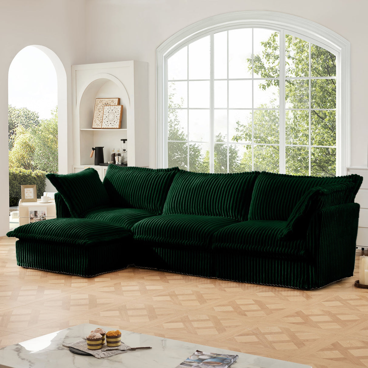 L-Shaped Slipcovered Sectional Sofa Couch